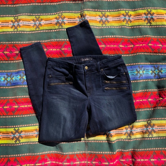 Level 99 Skinny Zipper Moto Detail Dark Jeans 30